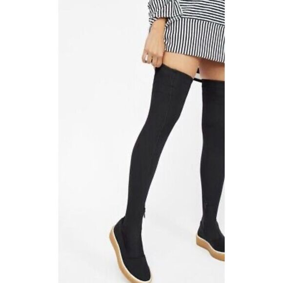 Free People Outer Limits thigh-high over-the-knee black stretch boots - Picture 1 of 13